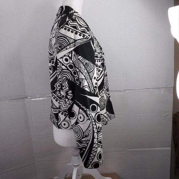 Harve Benard Holztman Petit Black & White Designs Open Cropped Jacket Blazer 10P - Picture 8 of 16
